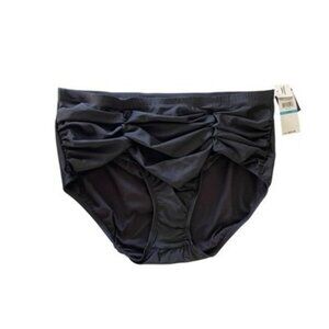 ISLAND ESCAPE Black High Waist Tummy Control Ruched Swim Bottoms Plus Size 20W